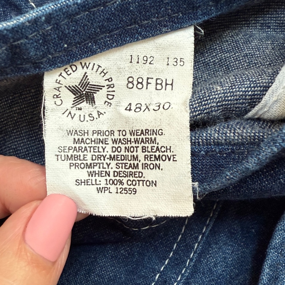 Vintage 90s Carhartt Blue Denim Cotton Bib Overalls Made in USA Y2K Size 48x30 - Picture 7 of 8